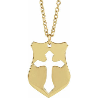 14K Yellow 20.7x15.4 mm Pierced Cross Shield 20" Necklace