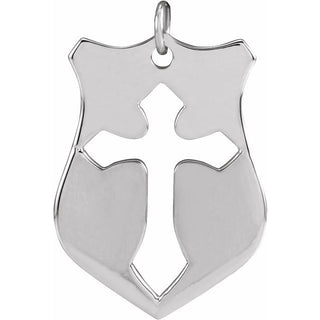 14K White 20.7x15.4 mm Pierced Cross Shield Pendant