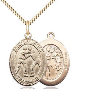 14kt Gold Filled Saint Sebastian Wrestling Medal Catholic Jewelry