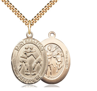 14kt Gold Filled Saint Sebastian Wrestling Medal Catholic Jewelry