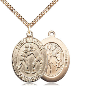 14kt Gold Filled Saint Sebastian Wrestling Medal Catholic Jewelry