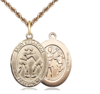 14kt Gold Filled Saint Sebastian Wrestling Medal Catholic Jewelry