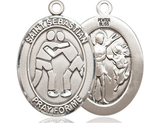 Pewter Saint Sebastian Wrestling Medal
