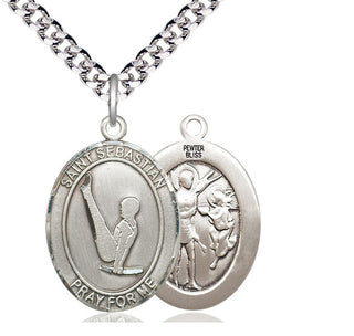 Pewter Saint Sebastian Gymnastics Medal Catholic Jewelry
