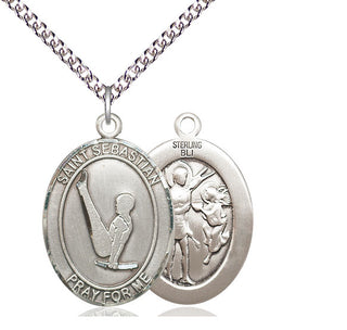 Sterling Silver Saint Sebastian Gymnastics Medal Catholic Jewelry