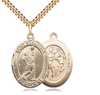 14kt Gold Filled Saint Sebastian Lacrosse Medal Catholic Jewelry