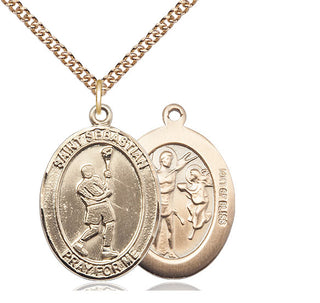14kt Gold Filled Saint Sebastian Lacrosse Medal Catholic Jewelry