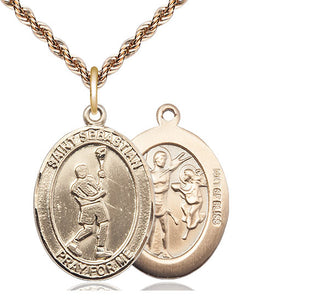 14kt Gold Filled Saint Sebastian Lacrosse Medal Catholic Jewelry