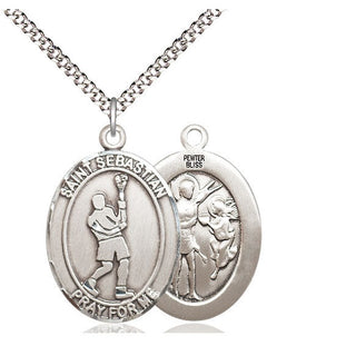 Pewter Saint Sebastian Lacrosse Medal Catholic Jewelry