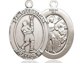 Sterling Silver Saint Sebastian Lacrosse Medal Catholic Jewelry