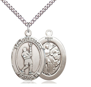 Sterling Silver Saint Sebastian Lacrosse Medal Catholic Jewelry