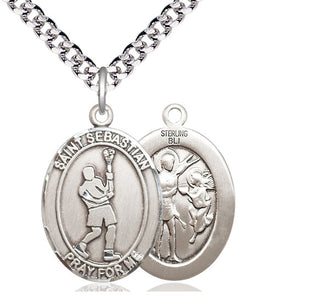 Sterling Silver Saint Sebastian Lacrosse Medal Catholic Jewelry