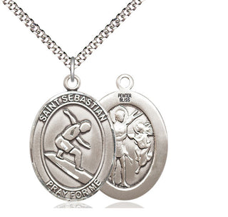 Pewter Saint Sebastian Surfing Medal Catholic Jewelry