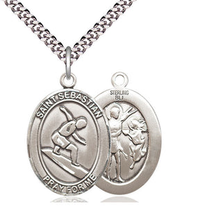 Sterling Silver Saint Sebastian Surfing Medal Catholic Jewelry