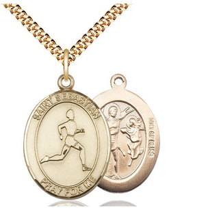 14kt Gold Filled Saint Sebastian Track and Field Medal Catholic Jewelry