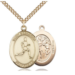 14kt Gold Filled Saint Sebastian Track and Field Medal Catholic Jewelry