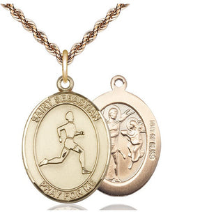 14kt Gold Filled Saint Sebastian Track and Field Medal Catholic Jewelry