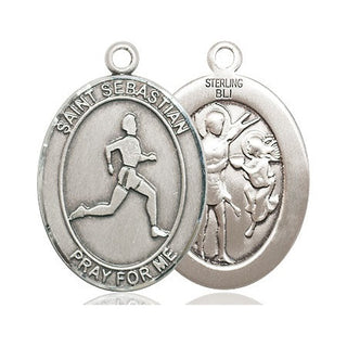 Sterling Silver Saint Sebastian Track and Field Medal Catholic Jewelry