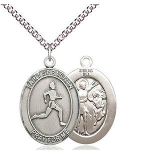Sterling Silver Saint Sebastian Track and Field Medal Catholic Jewelry