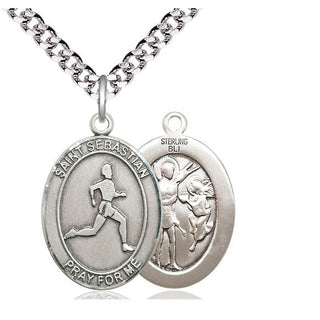 Sterling Silver Saint Sebastian Track and Field Medal Catholic Jewelry
