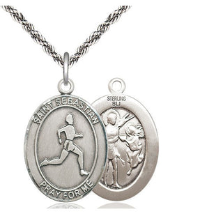 Sterling Silver Saint Sebastian Track and Field Medal Catholic Jewelry