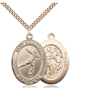 14kt Gold Filled Saint Sebastian Figure Skating Medal Catholic Jewelry