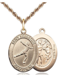 14kt Gold Filled Saint Sebastian Figure Skating Medal Catholic Jewelry