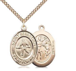 14kt Gold Filled Saint Sebastian Field Hockey Medal Catholic Jewelry
