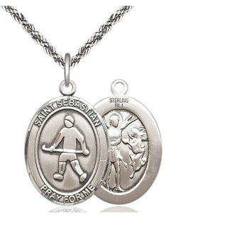Sterling Silver Saint Sebastian Field Hockey Medal Catholic Jewelry