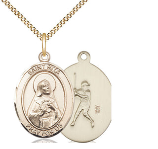 14kt Gold Filled Saint Rita Baseball Medal Catholic Jewelry