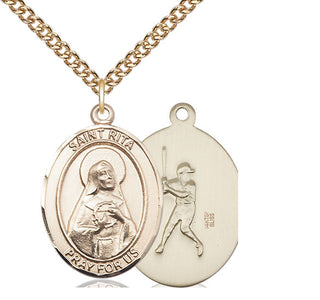 14kt Gold Filled Saint Rita Baseball Medal Catholic Jewelry