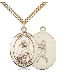 14kt Gold Saint Rita Baseball Medal