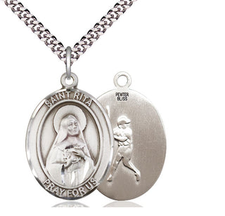 Pewter Saint Rita Baseball Medal Catholic Jewelry