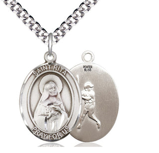 Pewter Saint Rita Baseball Medal Catholic Jewelry