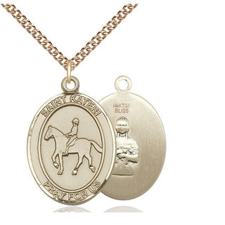 14kt Gold Filled Saint Kateri Equestrian Medal Catholic Jewelry