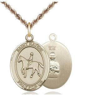 14kt Gold Filled Saint Kateri Equestrian Medal Catholic Jewelry