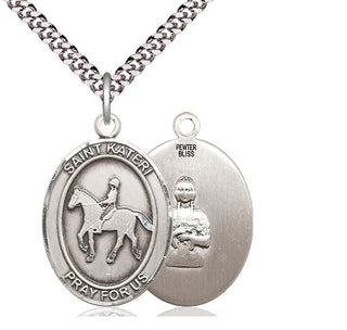 Pewter Saint Kateri Equestrian Medal Catholic Jewelry