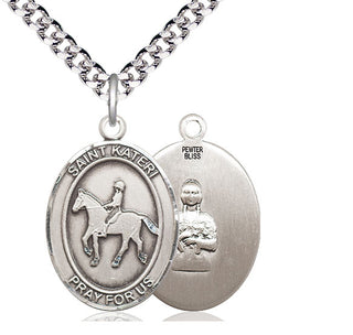 Pewter Saint Kateri Equestrian Medal Catholic Jewelry