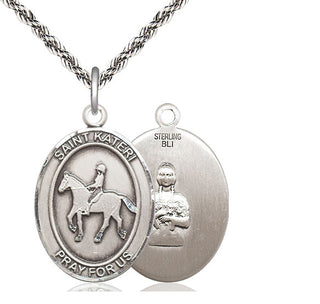 Sterling Silver Saint Kateri Equestrian Medal Catholic Jewelry