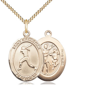 14kt Gold Filled Saint Sebastian  Softball Medal Catholic Jewelry