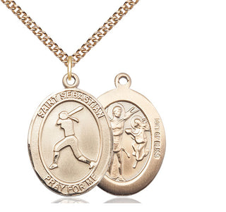 14kt Gold Filled Saint Sebastian  Softball Medal Catholic Jewelry