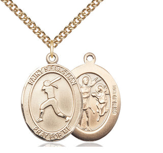 14kt Gold Filled Saint Sebastian  Softball Medal Catholic Jewelry