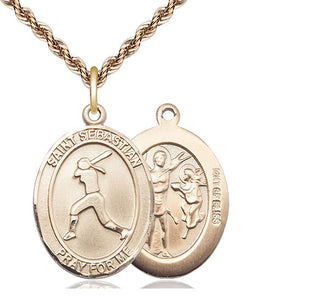 14kt Gold Filled Saint Sebastian  Softball Medal Catholic Jewelry
