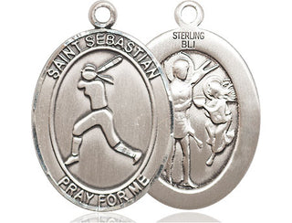 Sterling Silver Saint Sebastian  Softball Medal Catholic Jewelry