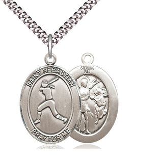 Sterling Silver Saint Sebastian  Softball Medal Catholic Jewelry