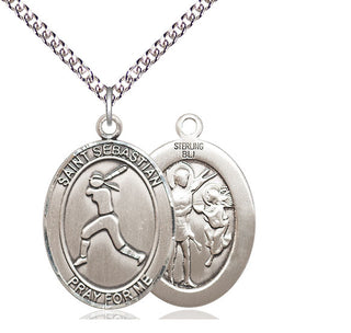 Sterling Silver Saint Sebastian  Softball Medal Catholic Jewelry