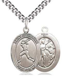 Sterling Silver Saint Sebastian  Softball Medal Catholic Jewelry