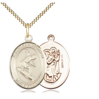 14kt Gold Filled Saint Christopher Surfing Medal Catholic Jewelry