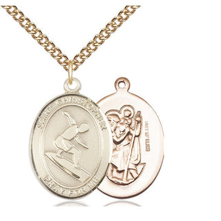 14kt Gold Filled Saint Christopher Surfing Medal Catholic Jewelry