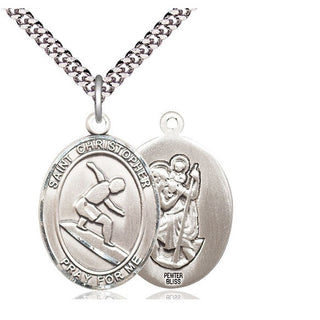 Pewter Saint Christopher Surfing Medal Catholic Jewelry